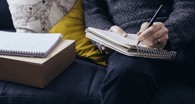 A woman creating a seller financing contract.