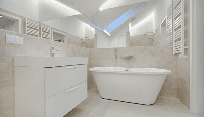 A bathroom in a new construction home.