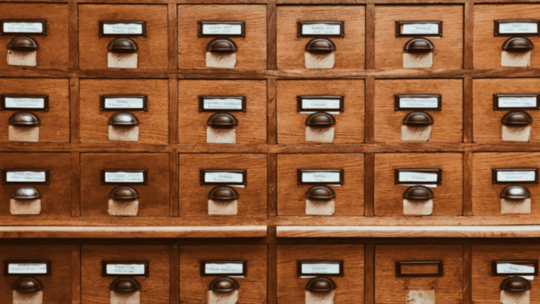 A file cabinet with property records.