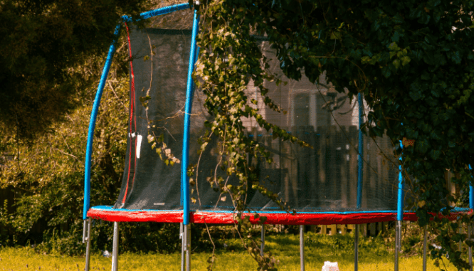 A trampoline covered by homeowners insurance.